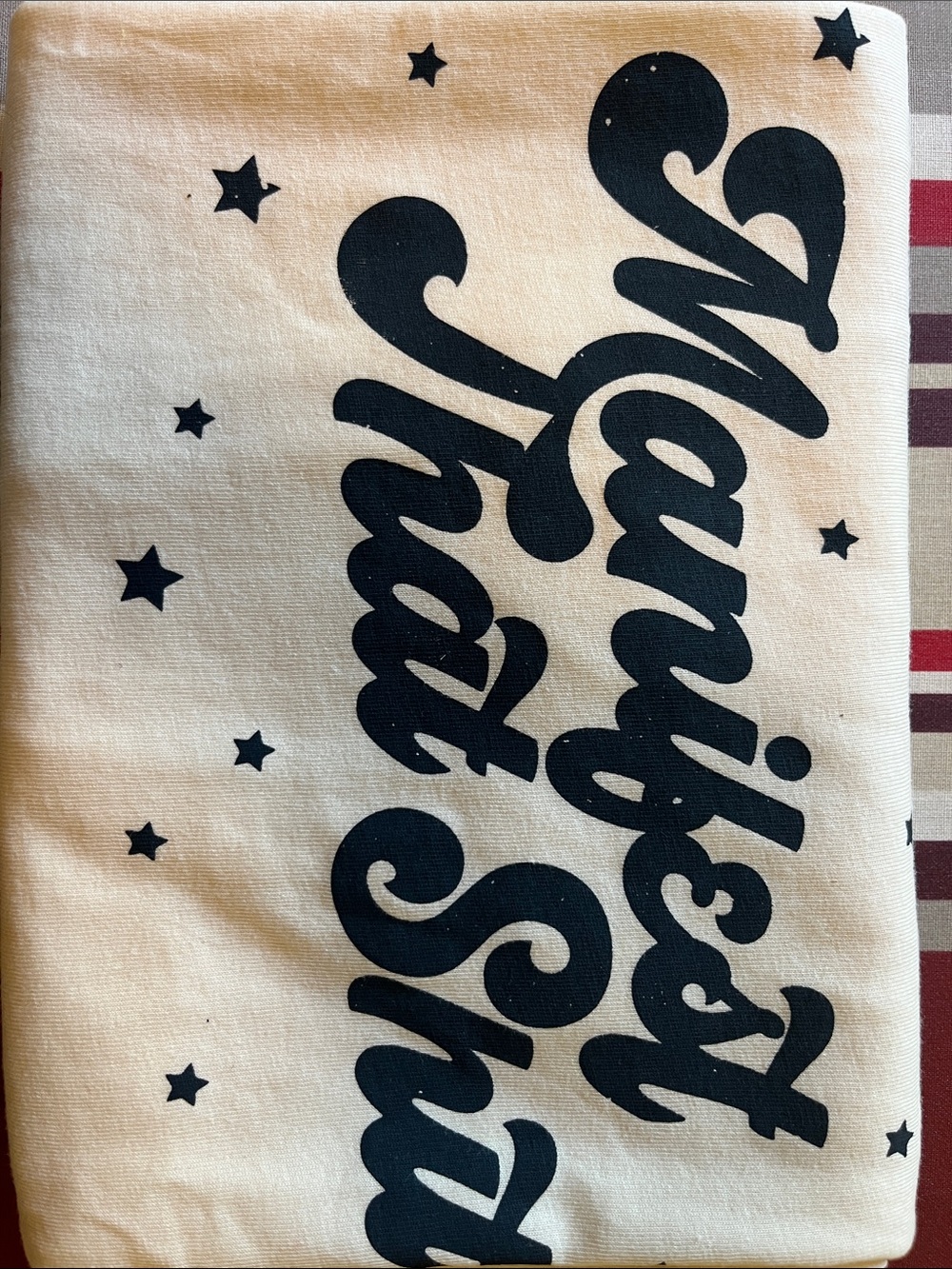 Women’s Short Sleeve Graphic Tee 100% Organic Cotton in Ivory with Black Script